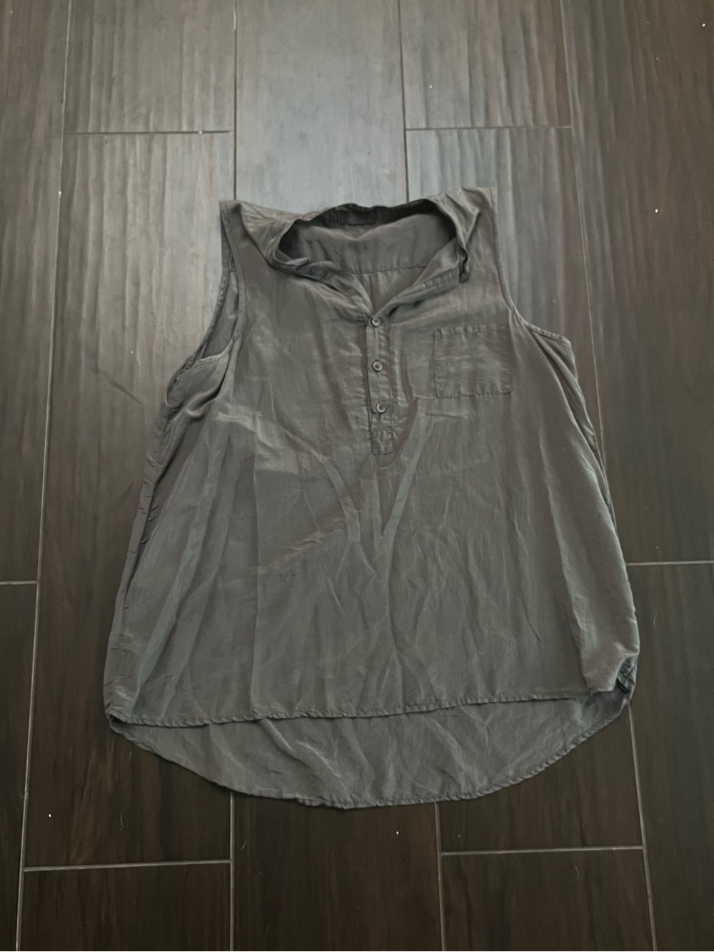 Sleeveless Button Henley Top Charcoal
